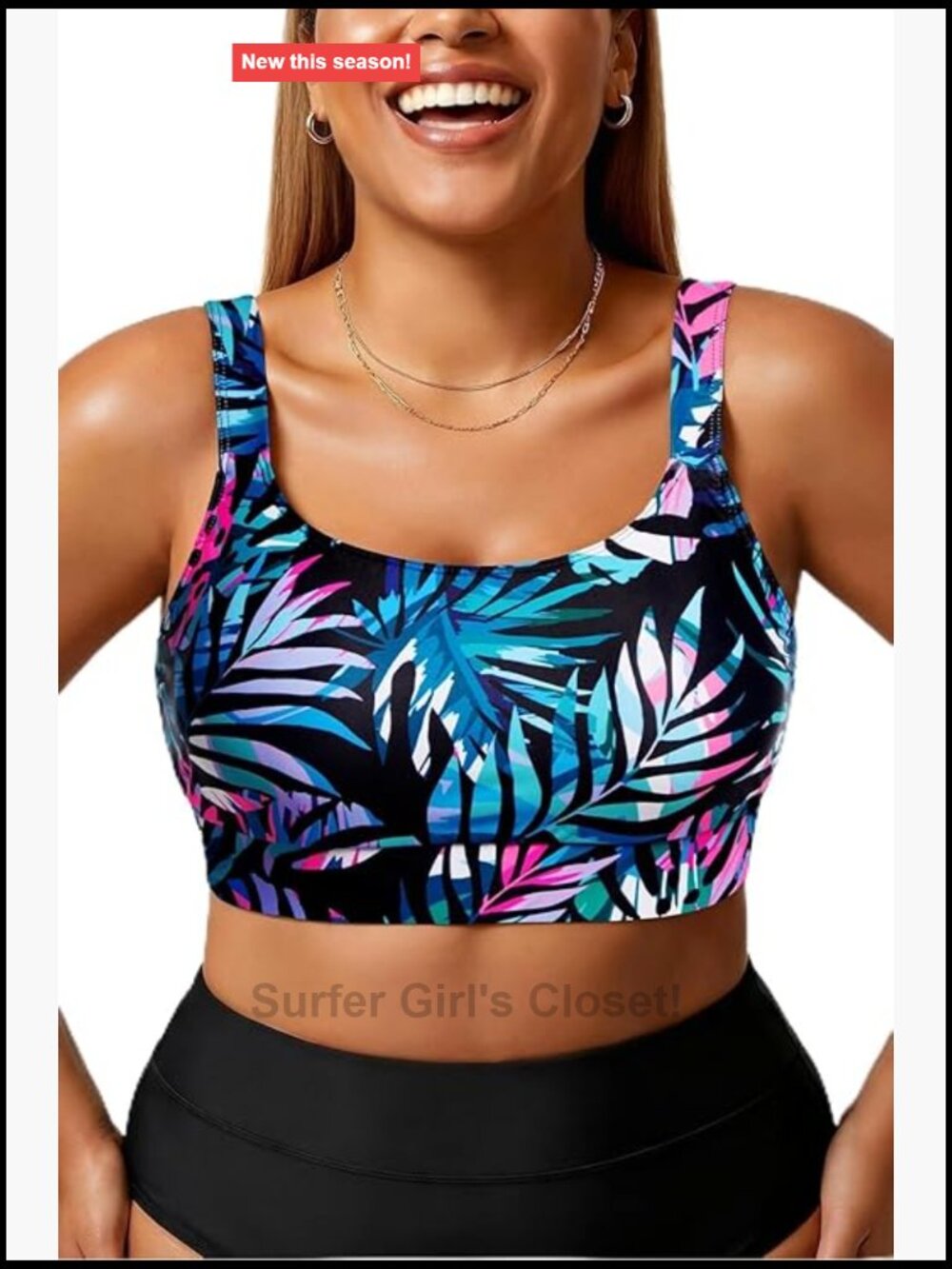 Plus Size Push Up Scoop Neck Swim Top Full Coverage Bathing Suit for Large Bust
